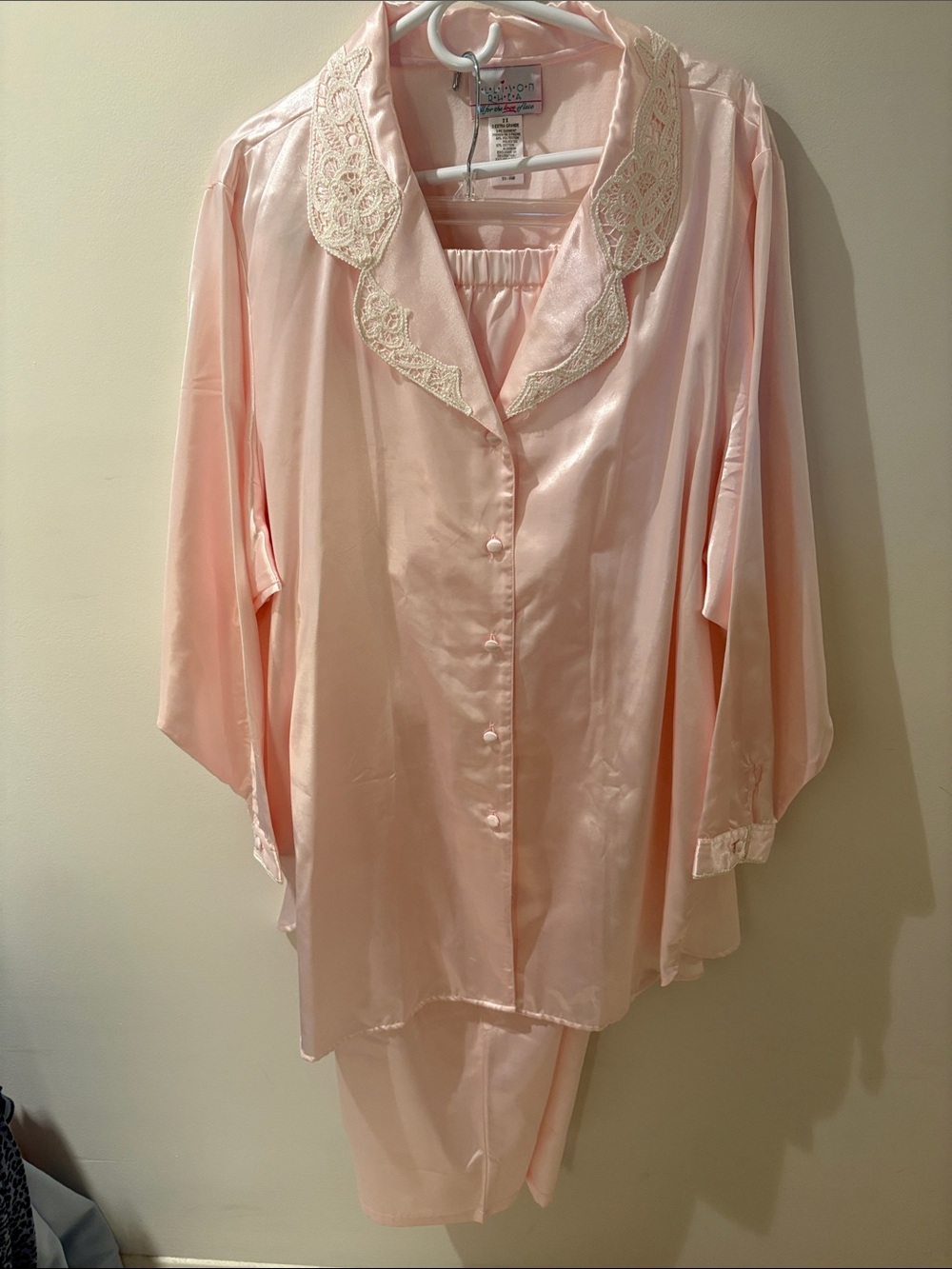 Lace-Trim Satin Pajama Set in Light Pink by Olga